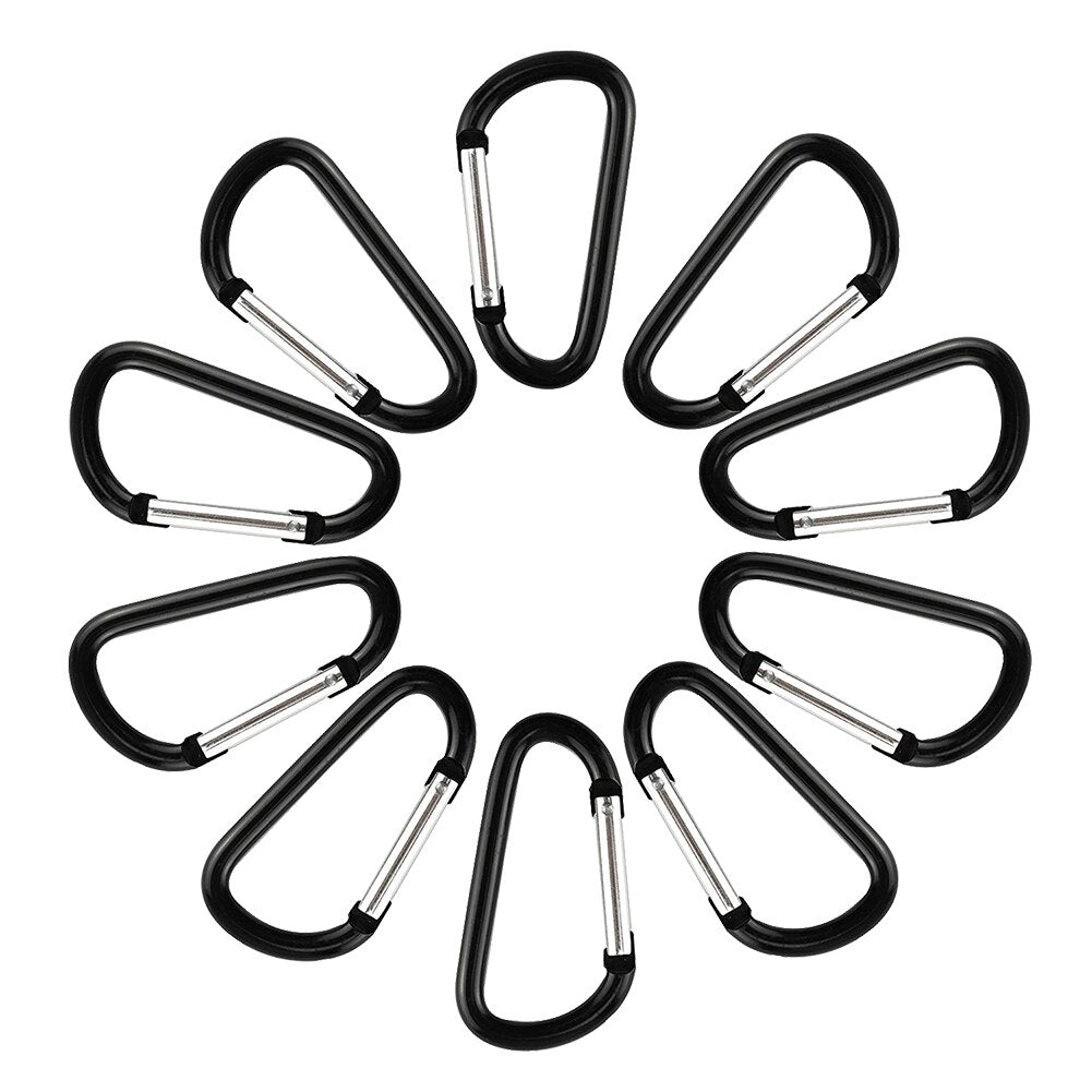 10 Pcs Aluminum Carabiner Clip D Shape Carabiners Spring Snap Hook Camping Traveling Hiking Keychains Keyring Outdoor Black
