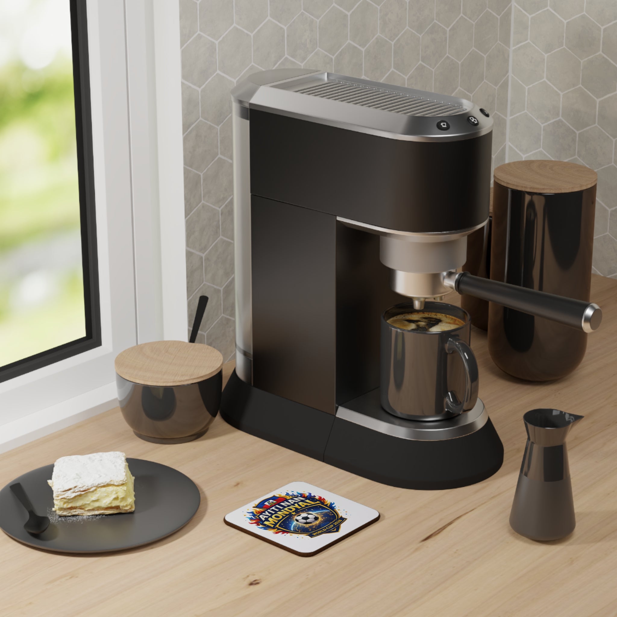 Ayiti Nan Mondyal Soccer Coaster — World Cup 2026 Haitian Flag Football Drink Coaster