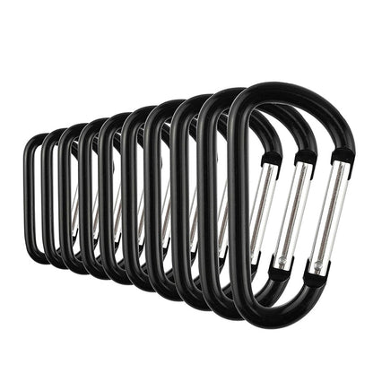 10 Pcs Aluminum Carabiner Clip D Shape Carabiners Spring Snap Hook Camping Traveling Hiking Keychains Keyring Outdoor Black