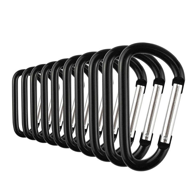 10 Pcs Aluminum Carabiner Clip D Shape Carabiners Spring Snap Hook Camping Traveling Hiking Keychains Keyring Outdoor Black