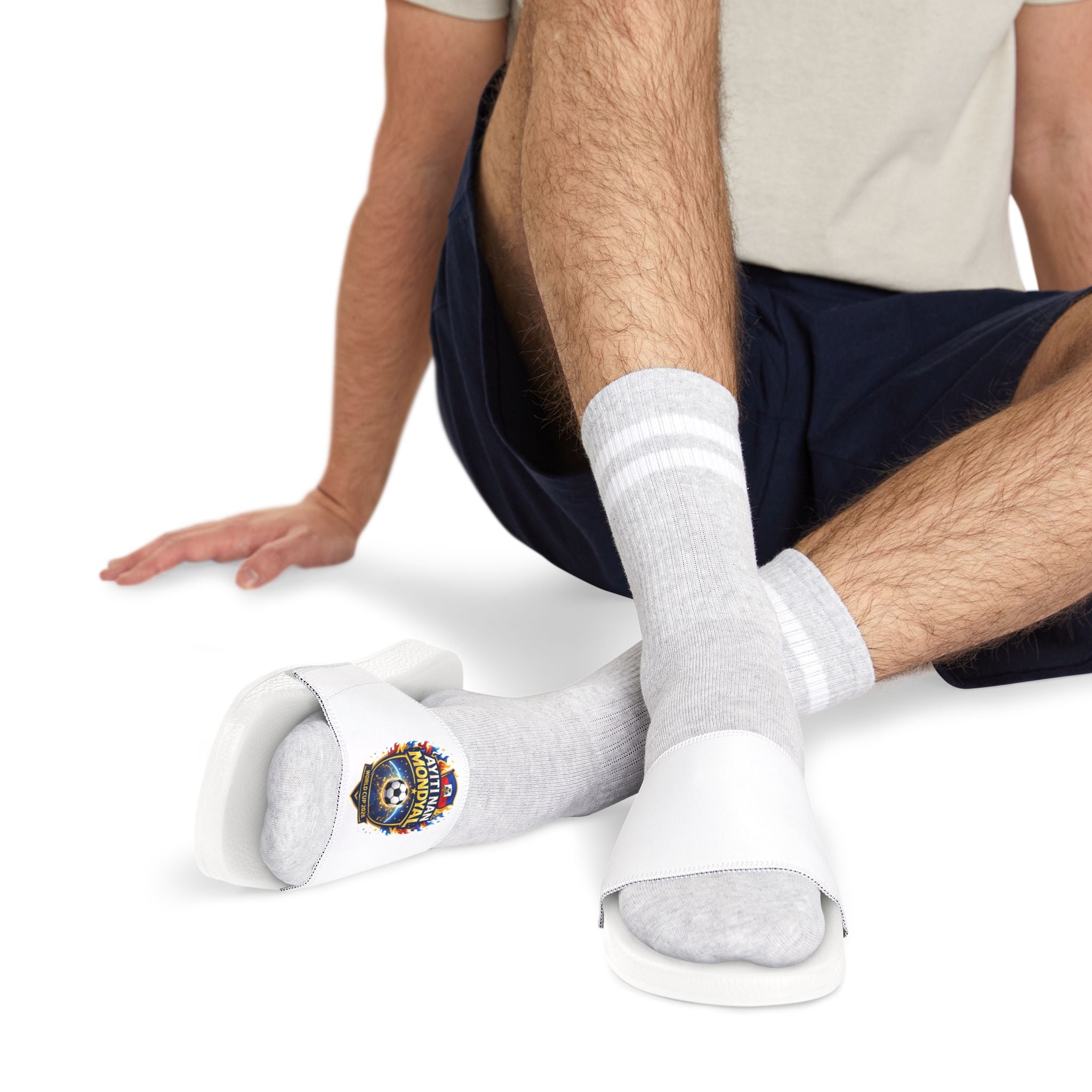 Men's Slide Sandals with Removable Strap — Soccer Crest Graphic