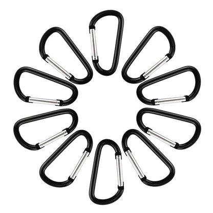 10 Pcs Aluminum Carabiner Clip D Shape Carabiners Spring Snap Hook Camping Traveling Hiking Keychains Keyring Outdoor Black