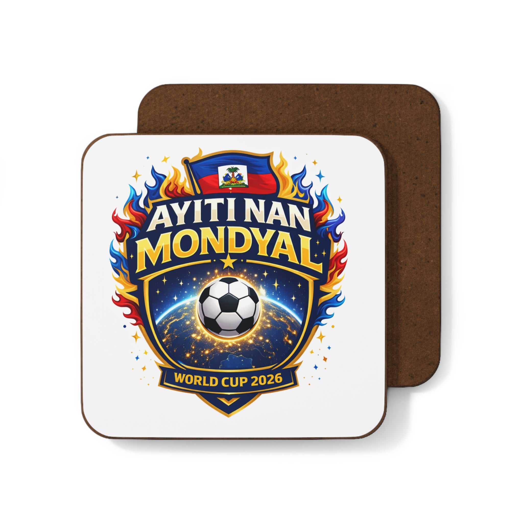 Ayiti Nan Mondyal Soccer Coaster — World Cup 2026 Haitian Flag Football Drink Coaster